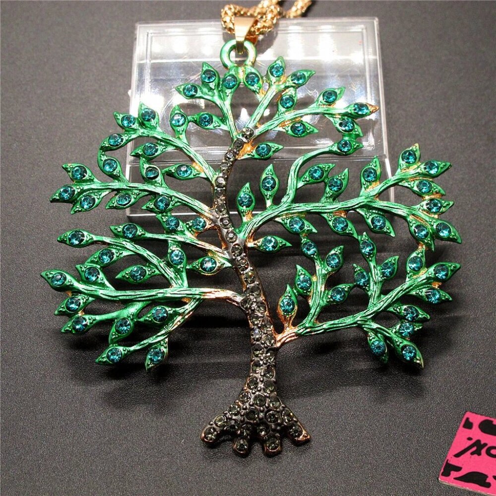 Betsey Johnson large tree pendant necklace rhinestones NEW